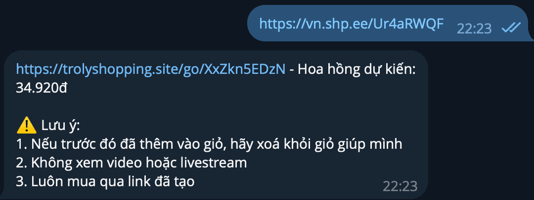 Convert link Shopee qua Telegram