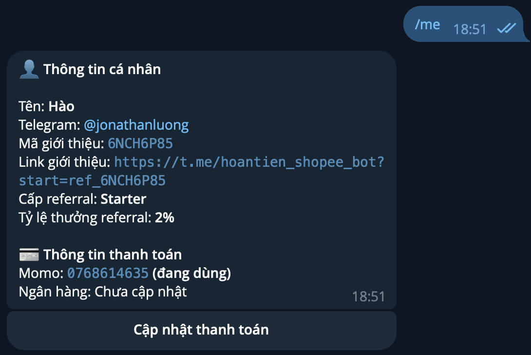 Hồ sơ cá nhân trên Telegram