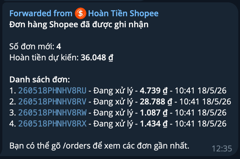 Thông báo đơn mới qua Telegram