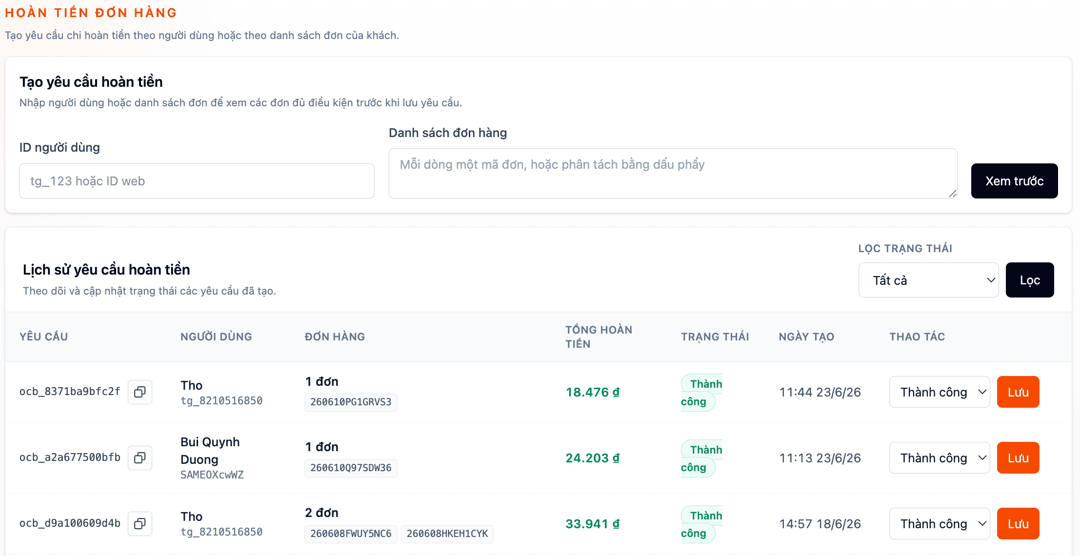 Dashboard quản lý user, đơn hàng, hoa hồng, ảnh 3