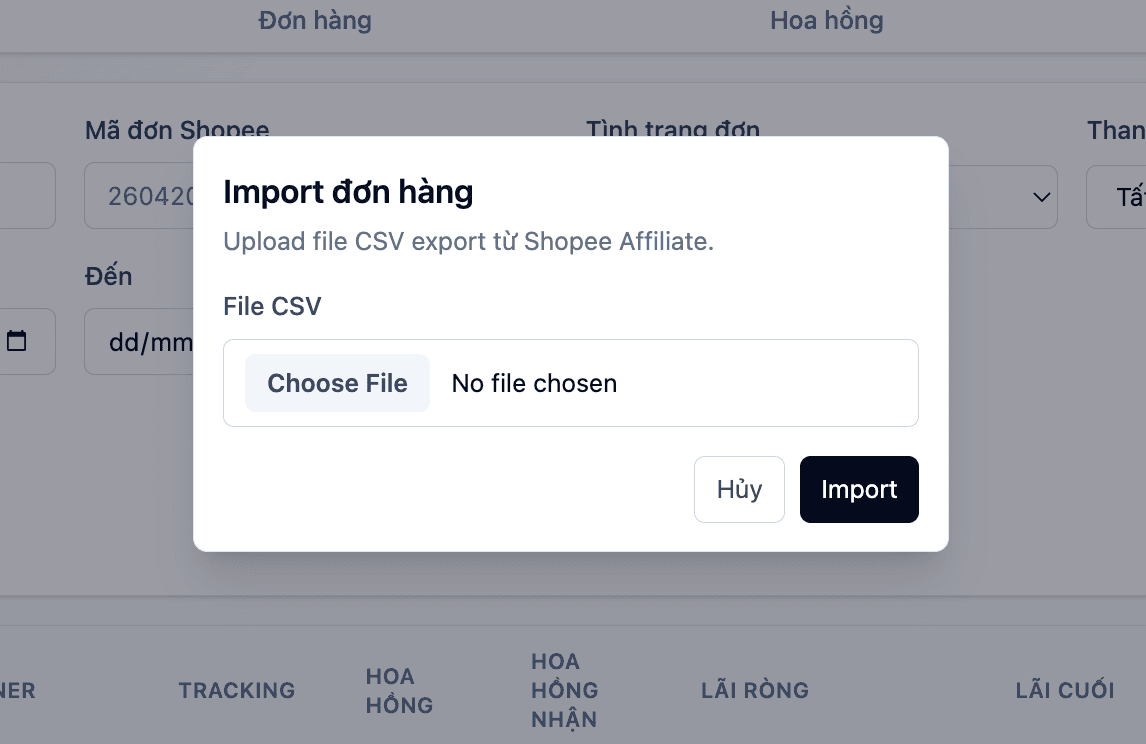 Import báo cáo Shopee/TikTok