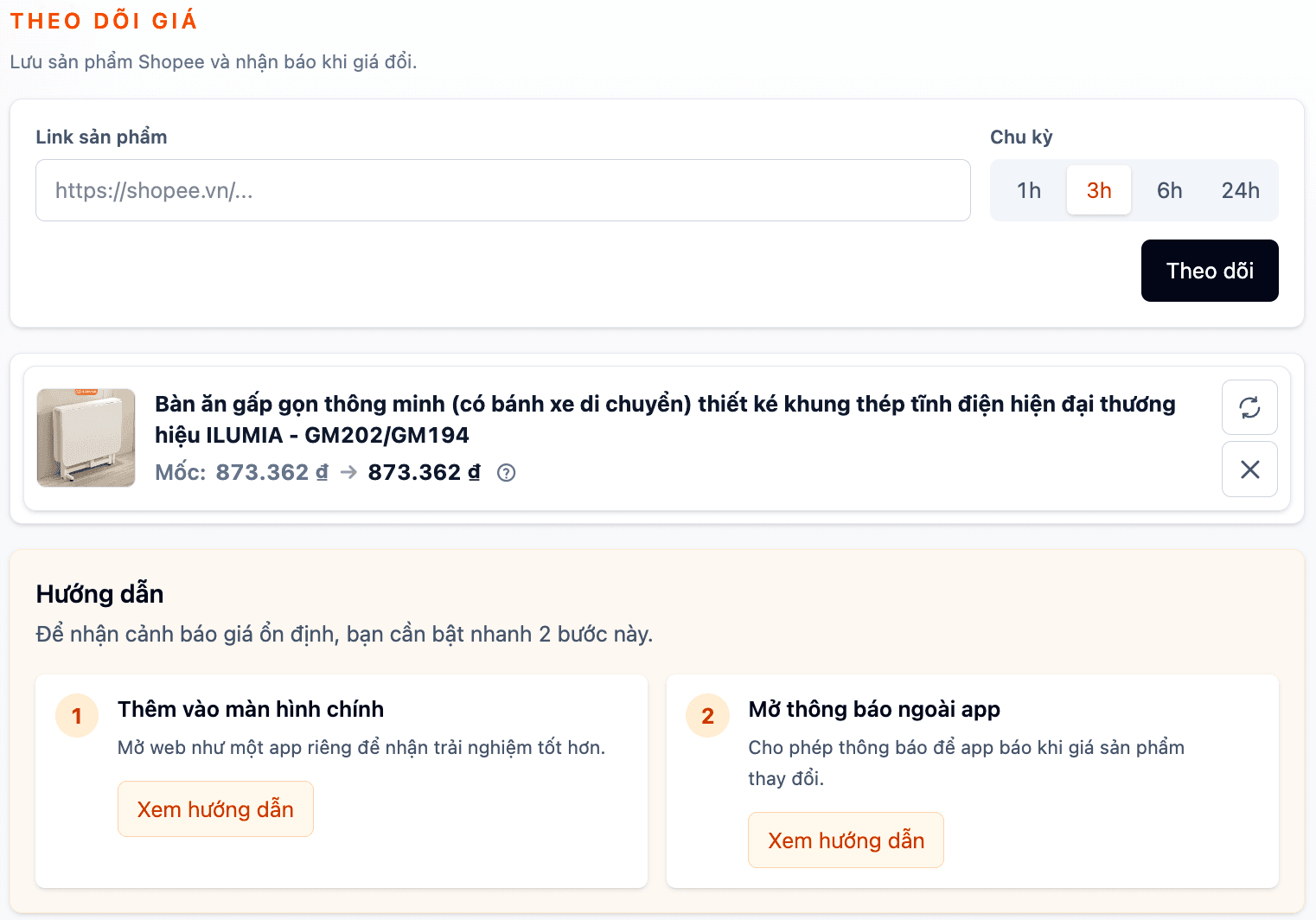 Theo dõi biến động giá