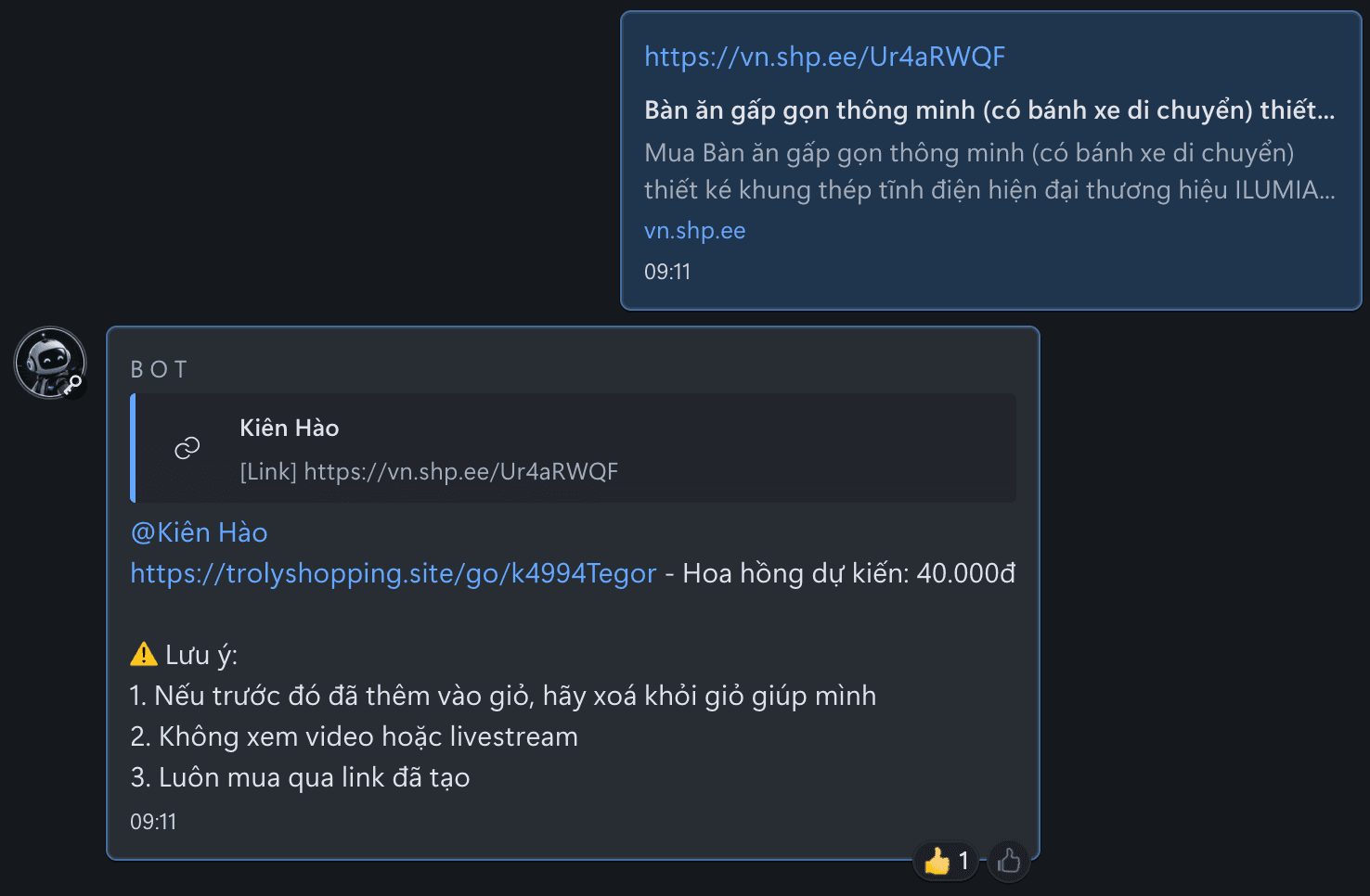 Nhận link Shopee trong group Zalo và tự convert sang link hoàn tiền